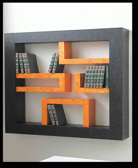 MODULO LIBRERIA NERO MURO SCREZIATO INTERNO ARAGOSTA 