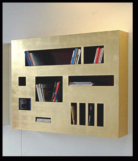 MODULO LIBRERIA FOGLIA ORO INTERNO NERO LACCATO 